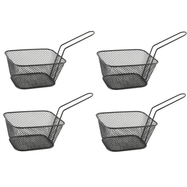 4x stuks RVS snackhouders/snackmandjes zwart 14 cm - Serveerschalen