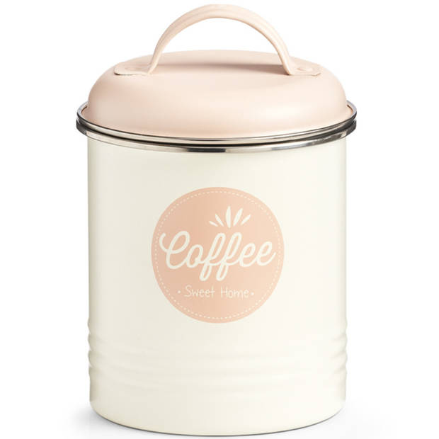 Set van 2x stuks wit/roze koffie vershoudblik 11 x 16 cm 2 liter - Voorraadblikken