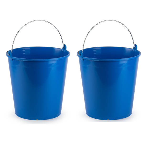 2x stuks emmer blauw 15 liter 32 x 31 cm schoonmaakartikelen - Emmers