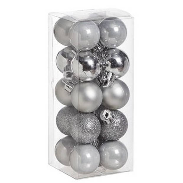 60x stuks kleine kunststof kerstballen zilver 3 cm mat/glans/glitter - Kerstbal