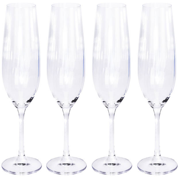 4x Champagne glazen/flutes 26 cl/260 ml van kristalglas - Champagneglazen