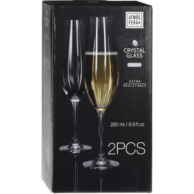 2x Champagne glazen/flutes 26 cl/260 ml van kristalglas - Champagneglazen