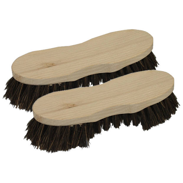 Set van 2x stuks schrobborstels van hout met baard s-vorm bruin - Schrobborstels