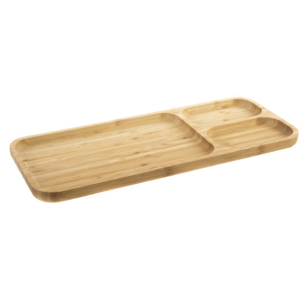 Bamboe houten 3-vaks serveerplank/serveerbord 39 x 16 x 2 cm - Serveerplanken