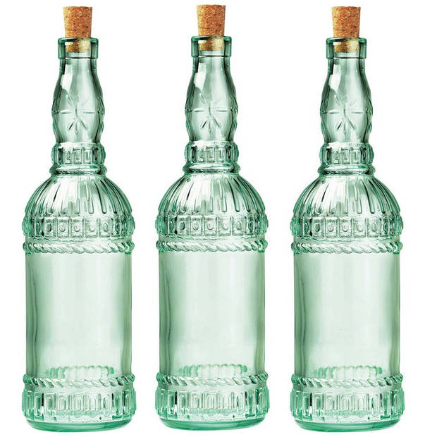 3x stuks glazen fles/karaf met kurk en dop 71 cl - Schenkkannen