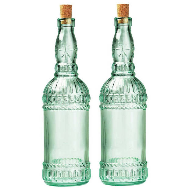 2x stuks glazen fles/karaf met kurk en dop 71 cl - Schenkkannen