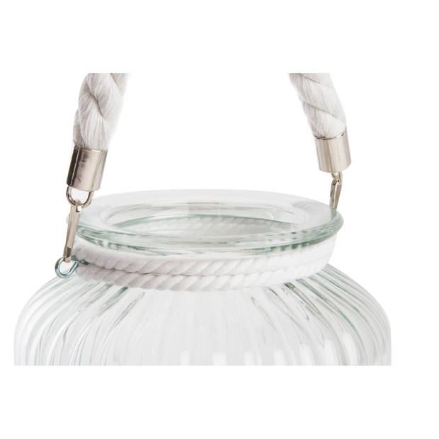 2x stuks kaarshouder/windlicht glas 18 cm met wit touw - Windlichten