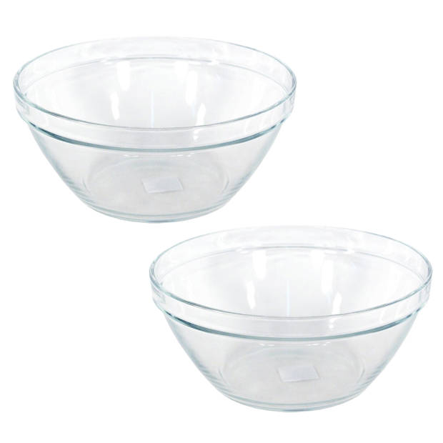 2x Glazen saladekommen/keukenschalen Pompei 20 cm/2 liter - Saladeschalen