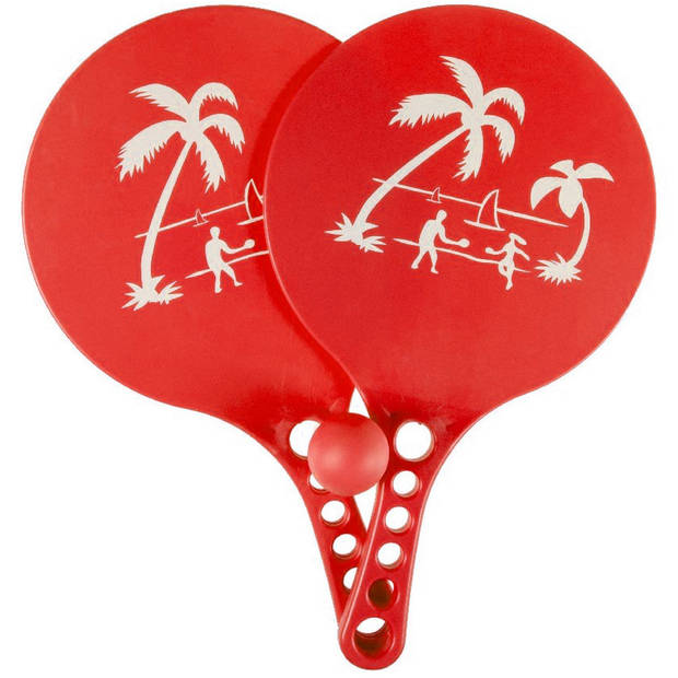 Kunststof beachball set rood - Strand balletjes - Rackets/batjes en bal - Tennis ballenspel