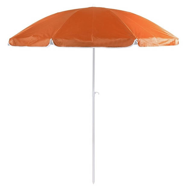 Oranje strand/tuin basic parasol van nylon 200 cm + parasolvoet wit - Parasols