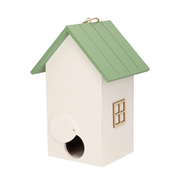 Nestkast/vogelhuisje hout wit met groen dak 15 x 12 x 22 cm - Vogelhuisjes