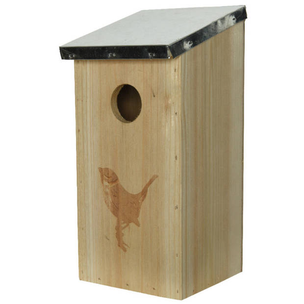 2x stuks vurenhouten/houten vogelhuisjes naturel 12 x 13,5 x 26 cm - Vogelhuisjes