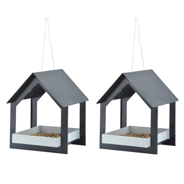 Metalen vogelhuisje/voedertafel hangend antraciet 23 cm - Vogelvoederhuisjes