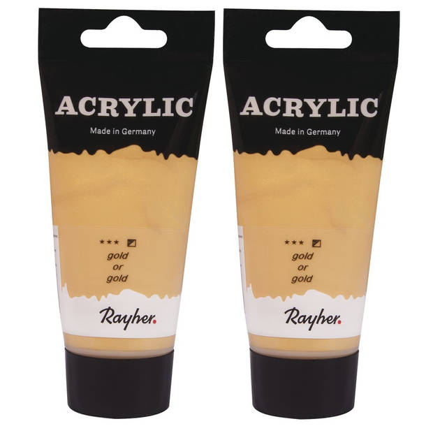 2x tubes gouden acrylverf/hobbyverf op waterbasis 75 ml - Hobbyverf