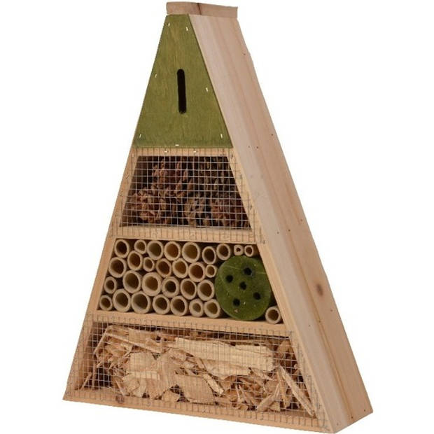 Set van 2x stuks lichtgroen/driehoek huisje voor insecten 19 cm vlinderhuis/bijenhuis/wespenhotel - Insectenhotel