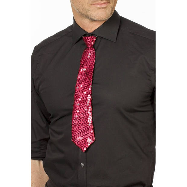 Fuchsia roze glitter vrijgezellenfeest verkleed stropdassen 32 cm voor dames/heren - Verkleedstropdassen