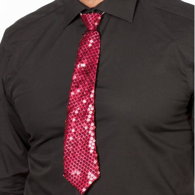 Fuchsia roze glitter vrijgezellenfeest verkleed stropdassen 32 cm voor dames/heren - Verkleedstropdassen