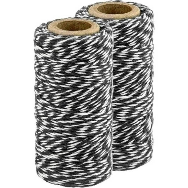 2x Zwart/wit katoenen touw 50 meter cadeaulint - Touwen