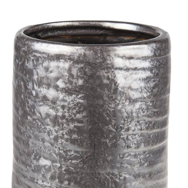 Cilinder vaas keramiek zilver/grijs 12 x 22 cm - Vazen