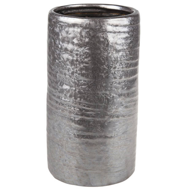 2x stuks cilinder vazen keramiek zilver/grijs 12 x 22 cm - Vazen