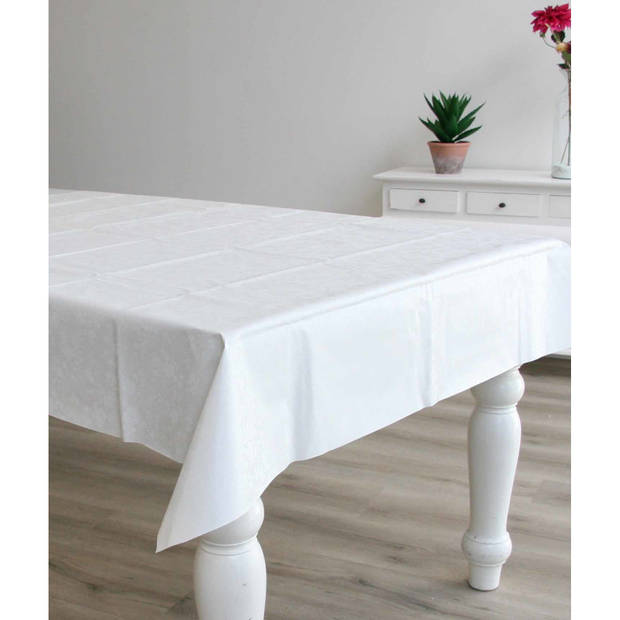 Tafelzeil/tafelkleed wit met bloemen motief 140 x 180 cm - Tafelzeilen