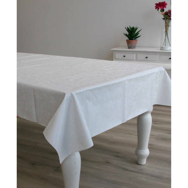 Tafelzeil/tafelkleed wit met bloemen motief 140 x 220 cm - Tafelzeilen