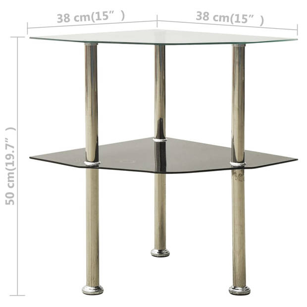 vidaXL Bijzettafel 2-laags 38x38x50 cm gehard glas transparant zwart