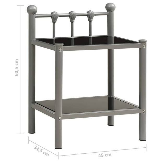 vidaXL Nachtkastjes 2 st metaal en glas grijs en zwart