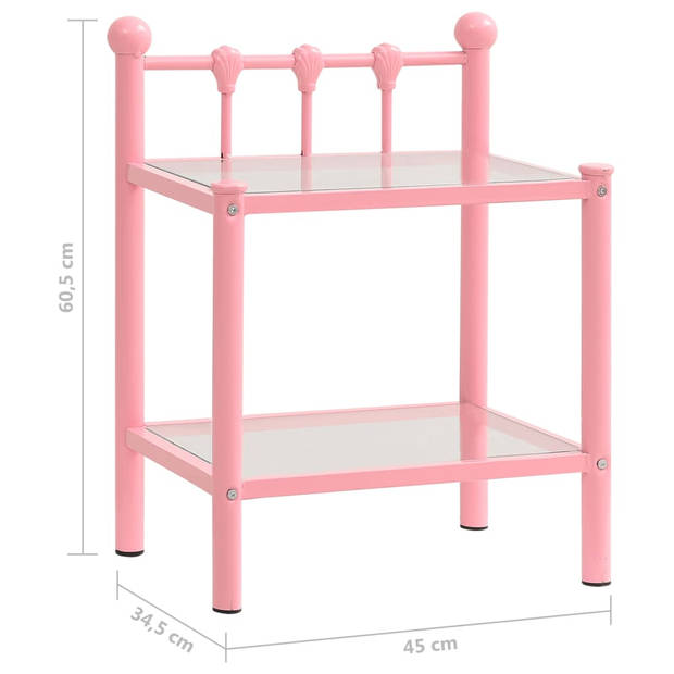 vidaXL Nachtkastje 45x34,5x60,5 cm metaal en glas roze en transparant