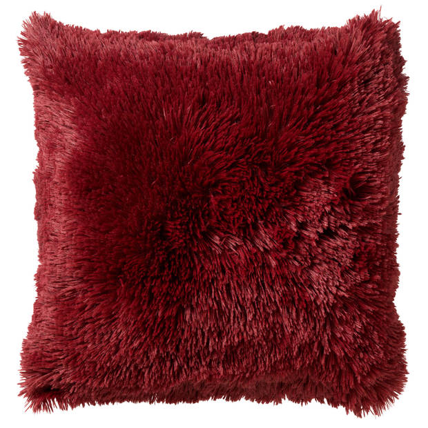 Dutch Decor - FLUFFY - Kussenhoes 45x45 cm - superzacht - effen kleur - Merlot - rood