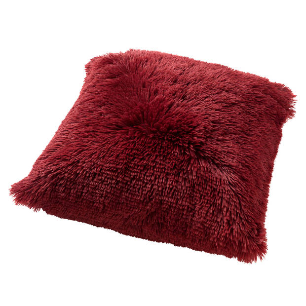 Dutch Decor - FLUFFY - Kussenhoes 45x45 cm - superzacht - effen kleur - Merlot - rood