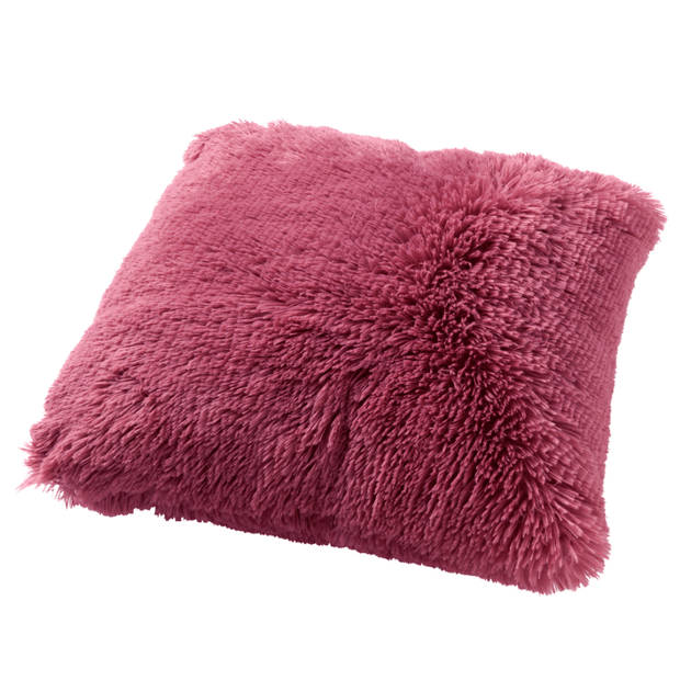 Dutch Decor - FLUFFY - Sierkussen 45x45 cm - superzacht - effen kleur - Heather Rose - roze