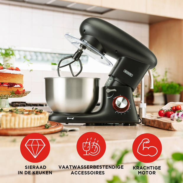 Bourgini Kitchen Chef Plus Keukenmachine - 5.5L Mengkom - 1400W - Zwart - Keukenmixer - Keukenrobot