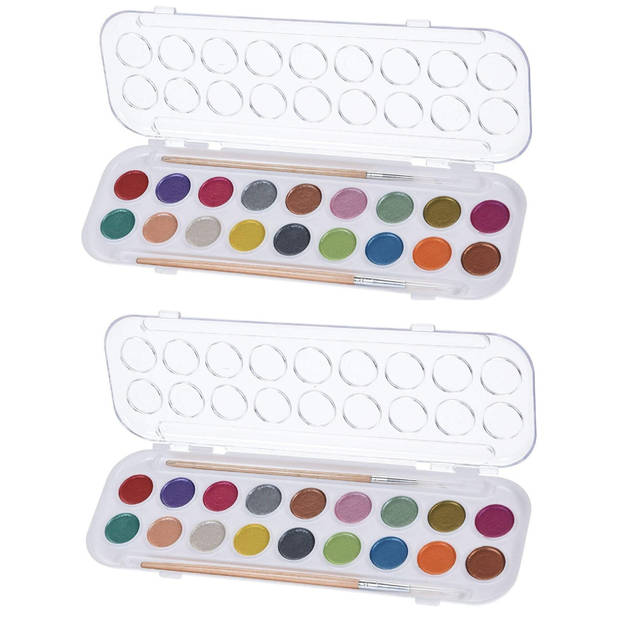 Set van 2x stuks hobby/knutsel waterverf/aquarel 18 metallic kleuren voor kinderen - Hobbyverf