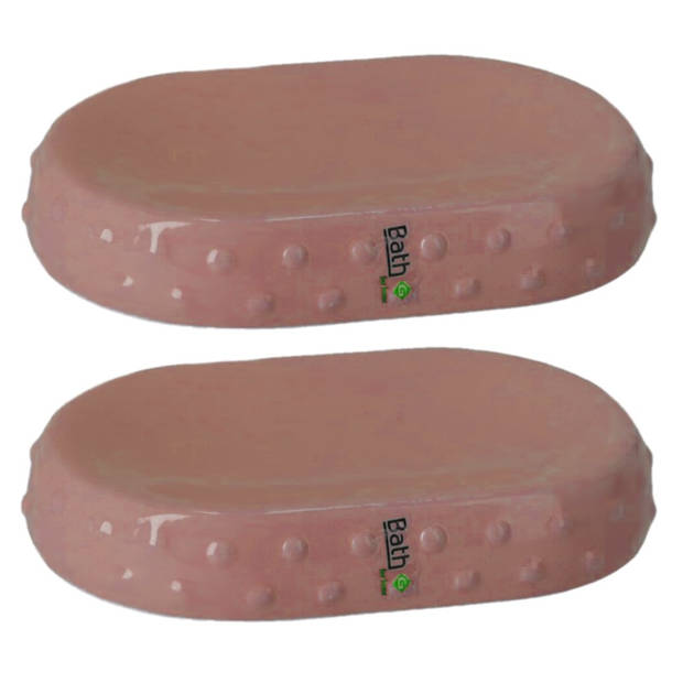 Set van 2x stuks zeephouders/zeepbakjes roze keramiek 15 cm - Zeephouders