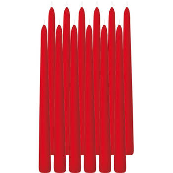 12x Lange kaarsen rood 30 cm 13 branduren dinerkaarsen/tafelkaarsen - Dinerkaarsen