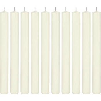 10x Lange rechte kaarsen ivoorwit 25 cm 14 branduren dinerkaarsen/tafelkaarsen - Dinerkaarsen