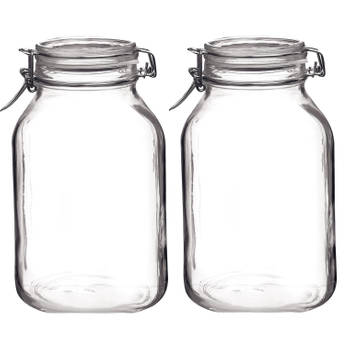 2x Glazen confituren potten/weckpotten 1,5 liter met beugelsluiting en rubberen ring - Weckpotten
