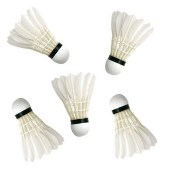 Set van 5x stuks badminton shuttles met veertjes wit 9 x 6 cm - Veren shuttles om mee te badmintonnen