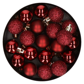 20x stuks kleine kunststof kerstballen donkerrood 3 cm - Kerstbal