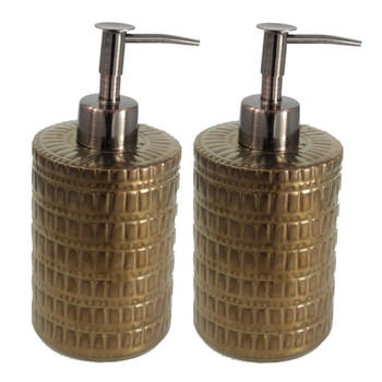 Set van 2x stuks zeeppompjes/zeepdispensers brons keramiek 20 cm - Zeeppompjes