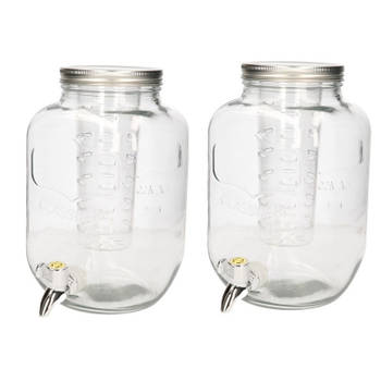 2x Glazen drank dispensers/limonadetappen met kraantje 4 liter - Drankdispensers