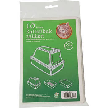 10 x stuks plastic kattenbak afvalzakken wit 51 x 20 x 46 cm - Poepzakjes