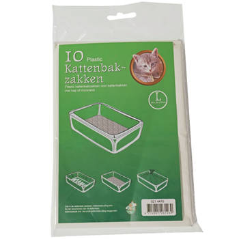 10 x stuks plastic kattenbak afvalzakken wit 50 x 20 x 37 cm - Poepzakjes