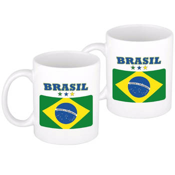 2x stuks vlag Brazilie beker 300 ml - feest mokken