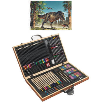 Complete teken/schilder doos 88-delig met een A4 Dino schetsboek - Potlodendozen