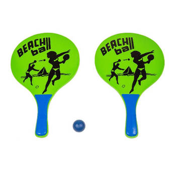 Houten beachball set groen met beachball print - Beachballsets