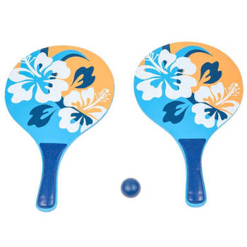 Houten beachball set blauw/oranje met bloemen print - Beachballsets