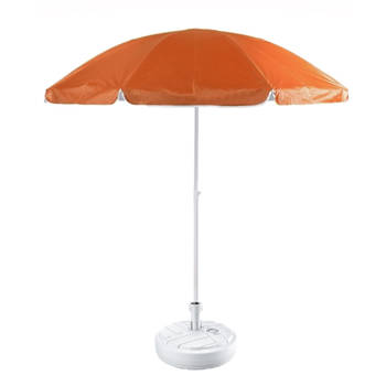 Oranje strand/tuin basic parasol van nylon 200 cm + parasolvoet wit - Parasols