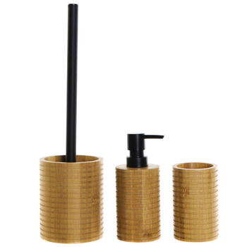 Badkamerset met wc-borstelhouder zeeppompje en beker bruin bamboe hout - Badkameraccessoireset